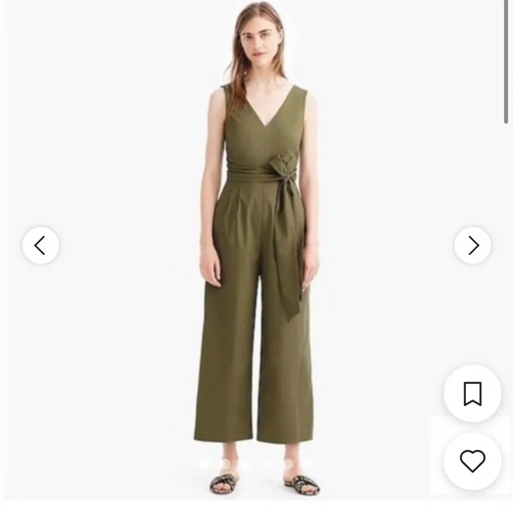 JCrew Olive Green Wrap Tie Jumpsuit in Poplin Size 0